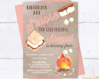 Smore Invitation, Smore Birthday Invitation, S'more Birthday Invitation, S'more Birthday Party, S'mores, Bonfire Invitation, Camping