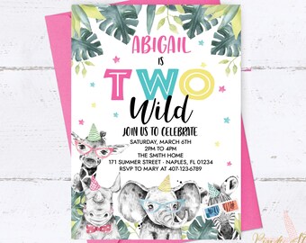 Party Animal Birthday Invitation, Safari Birthday Invitation, Zoo Invitation, Jungle Birthday Invitation, Wild Animal, Two Wild Invitation