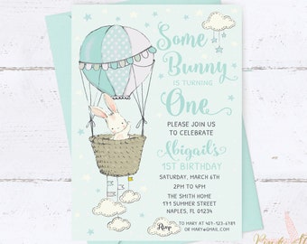 Bunny Birthday Invitation, Bunny Birthday Invitation, Bunny Balloon Invitation, Easter Birthday, Balloon Invitation, Spring Birthday, Bunny