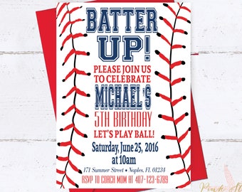 Baseball Invitation, Baseball Birthday Invitation, Baseball Invite, Red, Navy, Baseball, Sports Invitation, Digital Printable File, Slugger