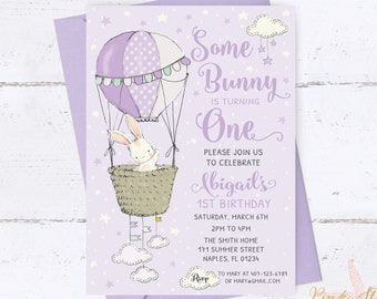 Bunny Birthday Invitation, Bunny Birthday Invitation, Bunny Balloon Invitation, Easter Birthday, Balloon Invitation, Spring Birthday, Bunny