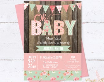 Baby Shower Invitation, Shabby Chic Baby Shower Invitation, Rustic Baby Shower Invitation, Shabby Chic Invitation, Burlap, Vintage Shower