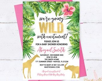 Safari baby shower invitation, Animal Baby Shower Invitation, jungle baby shower invite, Jungle Invitation, Safari Invitation, Gold