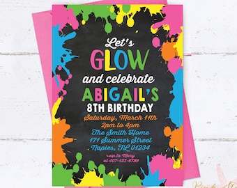 Glow Birthday Invitation, Glow Party Invitation, Glow Invitation, Neon Birthday Invitation, Neon Invitation, Neon Invitation, Digital