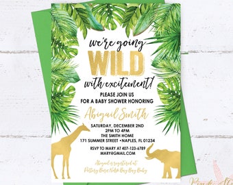 Safari baby shower invitation, Animal Baby Shower Invitation, jungle baby shower invite, Jungle Invitation, Safari Invitation, Gold