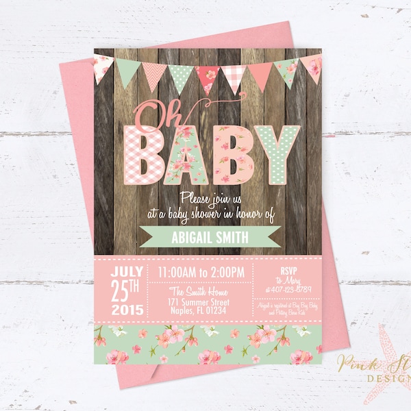 Baby Shower Invitation, Shabby Chic Baby Shower Invitation, Rustic Baby Shower Invitation, Shabby Chic Invitation, Burlap, Vintage Shower