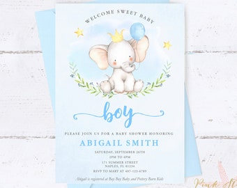 Elephant Baby Shower Invitation, Baby Elephant Invitation, Elephant Shower Invitation, Boy Baby Shower, Blue Baby Shower, Elephant, Blue