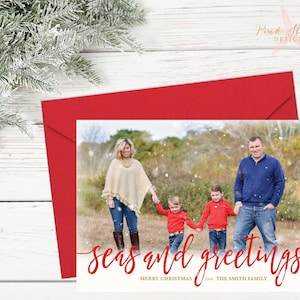 Christmas Card, Holiday Card, Beach Christmas Card, Seas and Greetings, Fun Christmas Card, Whimsical Holiday Christmas Card, Beach