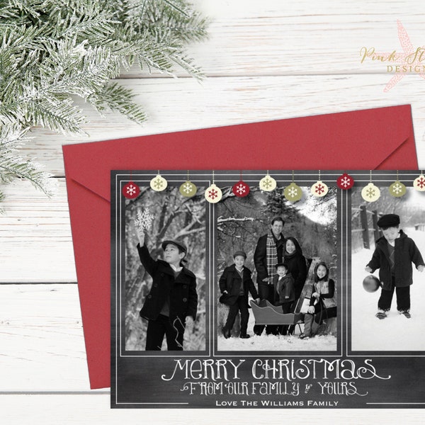 Chalkboard Christmas Card, Holiday Card, Photo Christmas Card, Christmas Card, Chalkboard, Chalkboard Holiday Christmas Card, Red Green
