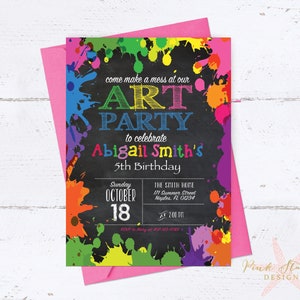 Art Party Invitation, Chalkboard Rainbow Art Party Invitation, Paint Party Invitation, Art Party Birthday, Paint Splatter, Birthday Party