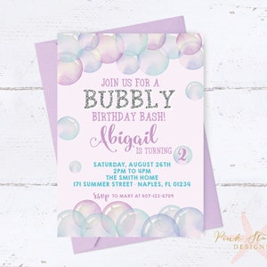 Bubbles Invitation, Bubble Invitation, Bubble Birthday Invitation, Bubble Party, POP Invitation, Purple and Aqua Invitation