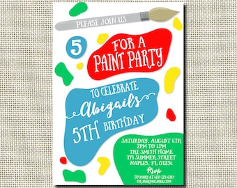 Art Party Invitation, Paint Party Invitation, Birthday Art Party Invitation, Art Party Birthday, Paint Splatter, Birthday Party, Digital