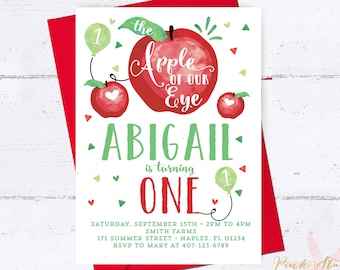 Apple Invitation, Apple Birthday Invitation, Fall Birthday, Apple Party, Apple of my Eye, Watercolor Apples, Apples Invitation