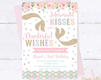 Mermaid First Birthday Invitation, First Birthday Invitation, Mermaid Invitation, ONEderful Invitation, Onederful Mermaid Invitation, 1st