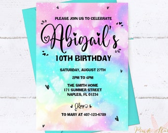 TIE DYE PARTY Invitation Rainbow Tie Dye Birthday Invitations Printable Tie Dye Party Invitations Printable Tie-Dye Party Rainbow Pastel