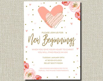 New Beginnings Invitation, Young Women LDS Invitation, heart invitation, Young Women Invitation, New Beginnings, LDS Invitation