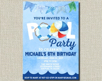 Pool Party Invitation, Pool Party Birthday, End of the Year Party Invitation, Pool Party, Pool Party Invitation, Summer Birthday Invitation