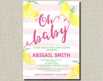 Lemon Baby Shower Invitation, Lemon Party Invitation, Lemon Invite, Summer Baby Shower, Lemonade Party Invitation, Pink Lemonade, Baby