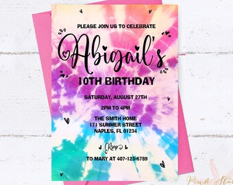 TIE DYE PARTY Invitation Rainbow Tie Dye Birthday Invitations Printable Tie Dye Party Invitations Printable Tie-Dye Party Rainbow