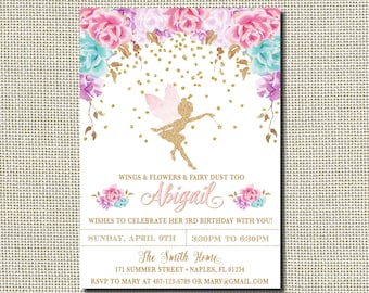 Fairy Birthday Invitation, Magical Fairy Invite, Fairy Invitation, Floral Fairy Invitation, Pink and Purple Fairy Party, Fairies, Fairy