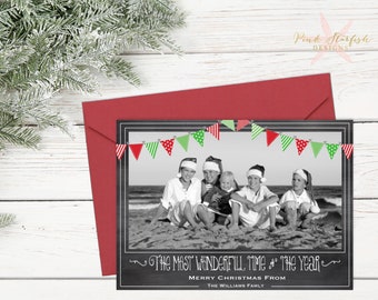 Christmas Card, Holiday Card, Photo Christmas Card, Chalkboard Christmas Card, Chalkboard, Chalkboard Holiday Christmas Card, Red Green