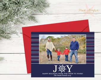 Christmas Card, Holiday Card, Beach Christmas Card,Boat Christmas Card, Nautical Christmas Card, Beach Holiday Christmas Card, Navy Blue