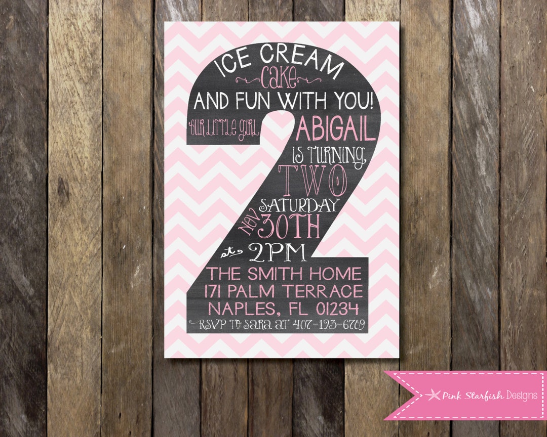 Chalkboard Second Birthday Invitation, 2nd Birthday Invitation