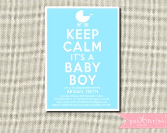 Baby Shower Invitation, Keep Calm Baby Shower, Keep Calm, Having A Baby, Retro, Modern, Couples Shower, Printable Invitation, Blue Shower