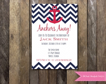 PRINTABLE Nautical Birthday Invitation Anchor Sailboat Ahoy - 1st Birthday Invitation - Boys Girls Birthday Party 4x6 or 5x7