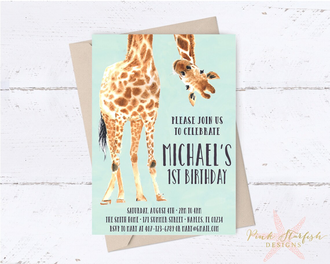 Giraffe Birthday Invitation Giraffe Invitation Giraffe Etsy
