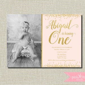 First Birthday Invitation, Pink and Gold Birthday Invitation, Star Birthday Invitation, Pink and Gold, Stars, Glam Birthday, Picture