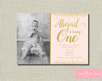 First Birthday Invitation, Pink and Gold Birthday Invitation, Star Birthday Invitation, Pink and Gold, Stars, Glam Birthday, Picture