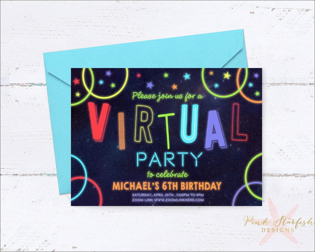 Virtual Party Invitation Zoom Invitation Glow Virtual Party Etsy