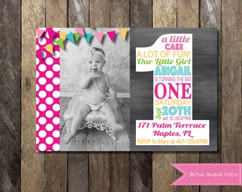 Chalkboard First Birthday Invitation, First Birthday Invitation, Chalkboard Invitation, Number One, 1st Birthday, Printable Invitation, Pink