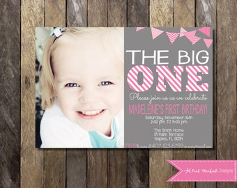 PRINTABLE  First Birthday Invitation With Picture - 1st Birthday Invitation Fully Customizable -  Girls Boys Birthday Party 4x6 or 5x7