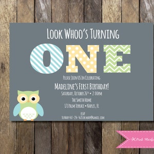 PRINTABLE Owl First Birthday Invitation - 1st Birthday Invitation - Look Whoo's One! - Owl Girls Birthday Party 4x6 or 5x7