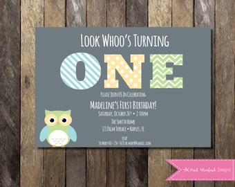 PRINTABLE Owl First Birthday Invitation - 1st Birthday Invitation - Look Whoo's One! - Owl Girls Birthday Party 4x6 or 5x7