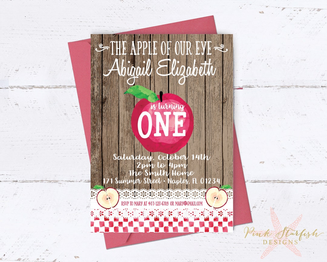 Apple Invitation Apple Birthday Invitation Fall Birthday Etsy