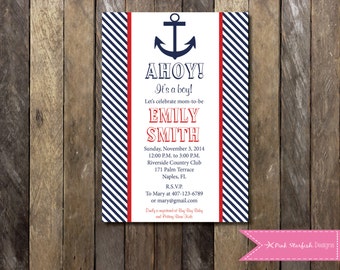 Nautical Baby Shower Invitation, Nautical Invitation, Printable Invitation, Ahoy It's a Boy, Baby Shower Invitation, Anchor, Navy and Red