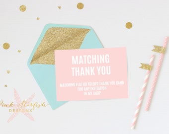 Thank You Card for Any Invitation in My Shop, Matching Thank You Note, Custom Thank You, Flat Thank You, Folded Thank You, Digital Printable