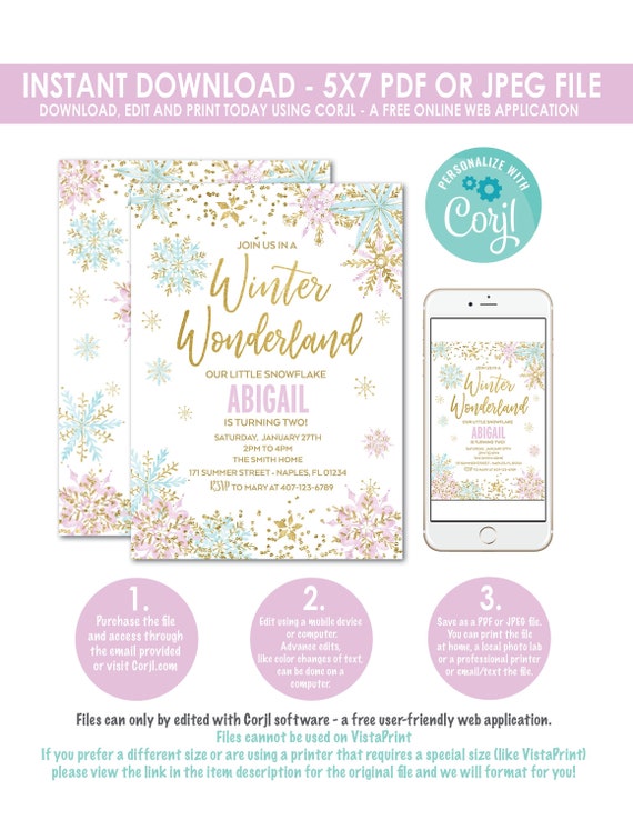Snowflake Birthday Invitation Winter Birthday Snowflake | Etsy