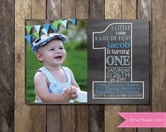 Chalkboard First Birthday Invitation, Chalkboard Birthday Invitation with Picture, One, 1st Birthday Invitation, First Birthday, Chalkboard