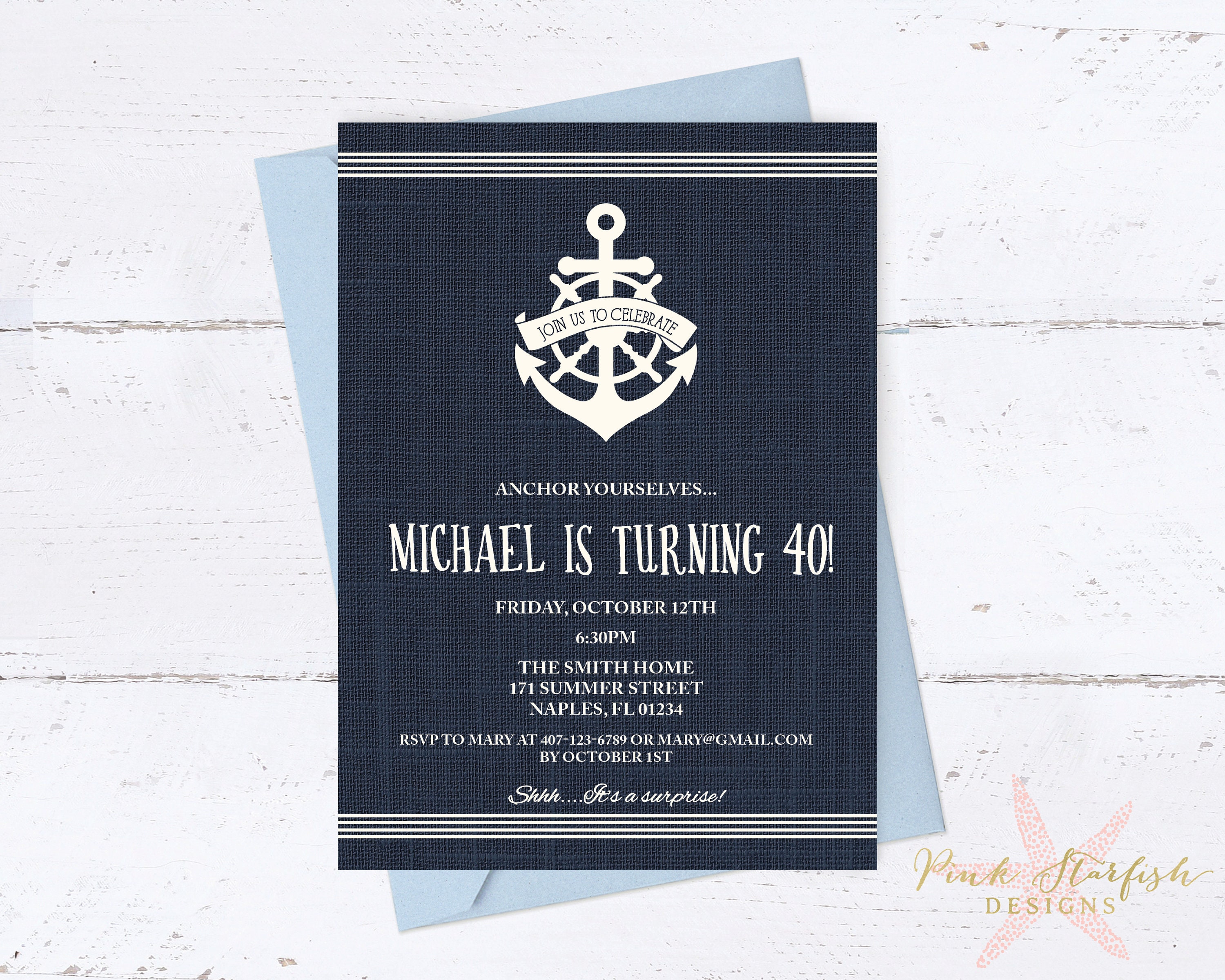 Nautical Birthday Invitation Adult Nautical Birthday Party Etsy