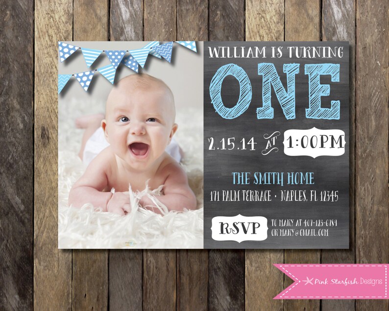 Chalkboard First Birthday Invitation with Picture, Chalkboard Invitation, 1st Birthday Invitation, Printable Invitation, Chalkboard, Invite image 2