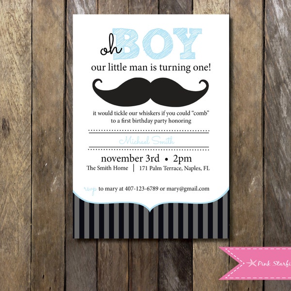 Mustache Birthday Invitation, Little Man Mustache Birthday Invitation, First Birthday Invitation, Little Man Invitation, Mustache, Printable