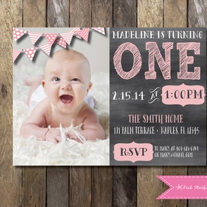 Chalkboard First Birthday Invitation with Picture, Chalkboard Invitation, 1st Birthday Invitation, Printable Invitation, Chalkboard, Invite image 1