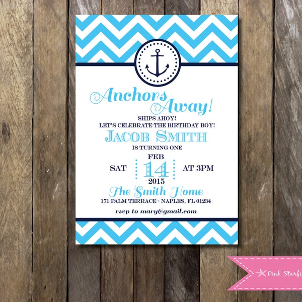 Nautical Birthday Invitation, Nautical Invitation, Sailboat Invitation, Anchor Invitation, Nautical Party Invitation, Digital Printable