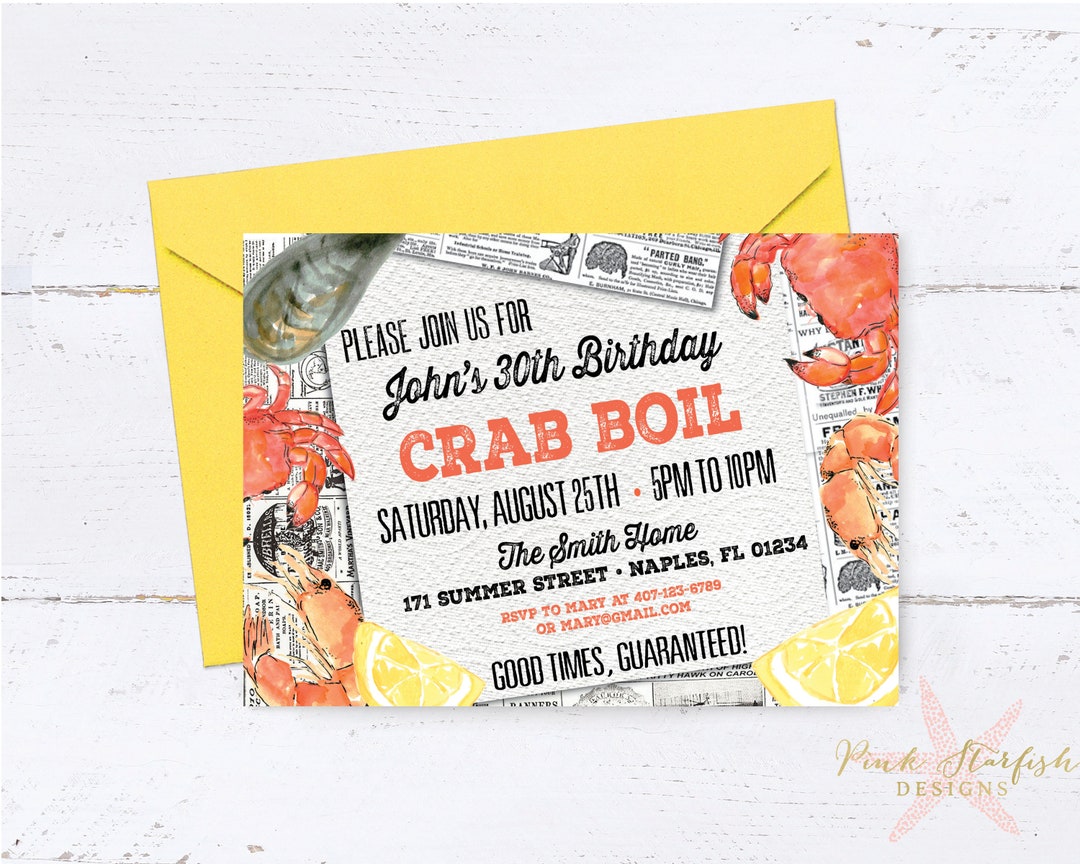 Crab Boil Invitation, Crab Boil Birthday Invitation, Crab Birthday
