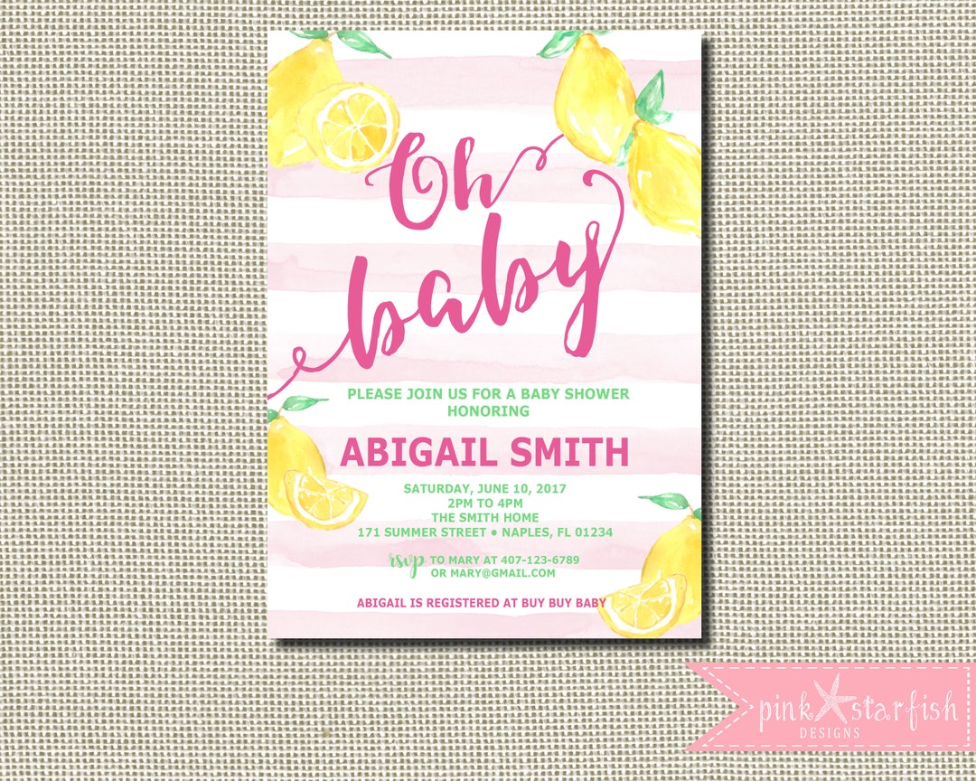 Lemon Baby Shower Invitation Lemon Party Invitation Lemon Etsy