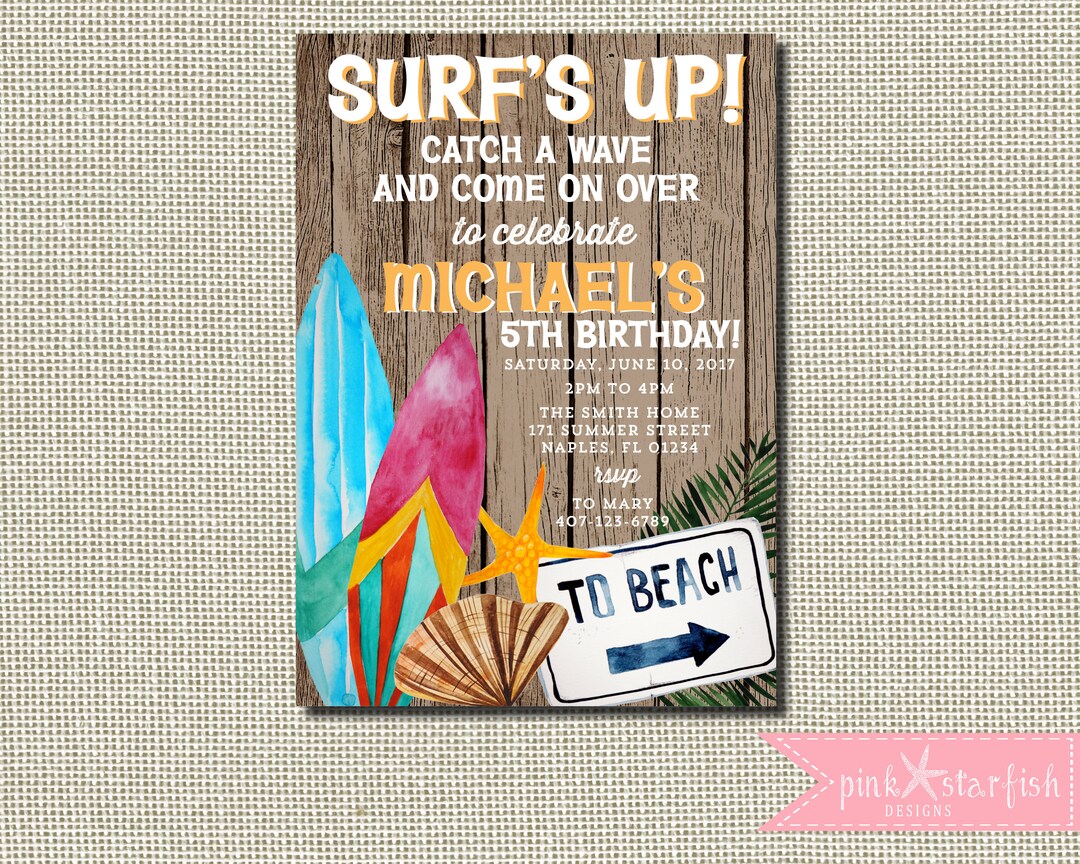 Surf Invitation, Surfing Invitation, Surfing Birthday Party, Luau Party ...